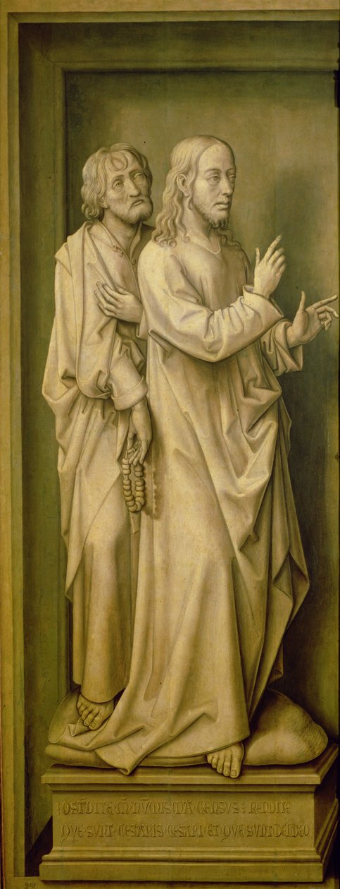 Kristus ja opetuslapsi, Redemption Triptyykistä, 1455-1459 tekijältä Rogier van der Weyden