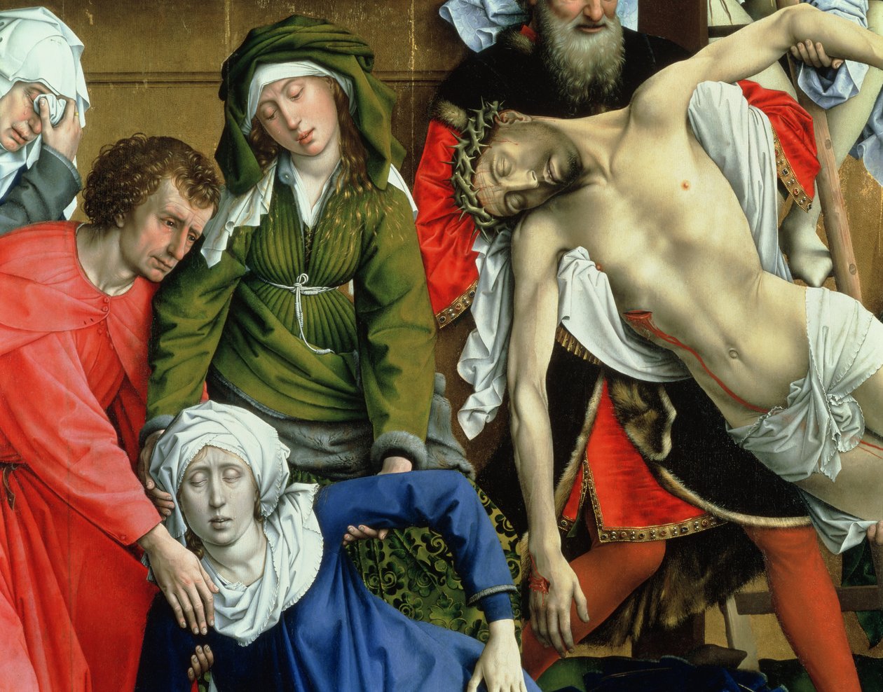 Laskeutuminen ristiltä, 1435 (yksityiskohta Pyhästä Johanneksesta, Neitsyt Mariasta ja Kristuksesta) (katso myös 187570) tekijältä Rogier van der Weyden
