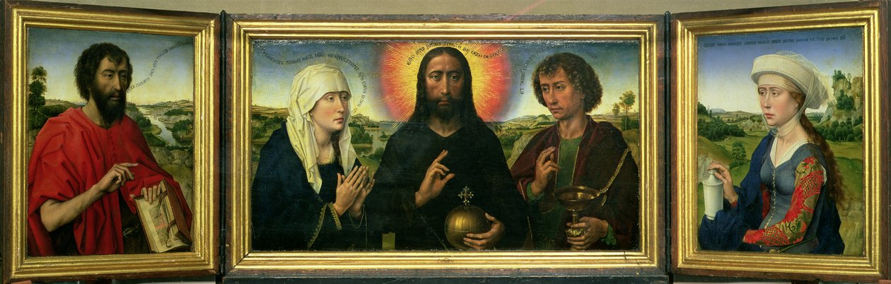 Braque-perheen triptyykki: (LtoR) Pyhä Johannes Kastaja, Kristus Lunastaja Neitsyen ja Pyhän Johannes Evankelistan välillä, Pyhä Maria Magdaleena (katso lisätietoja 15987) tekijältä Rogier van der Weyden