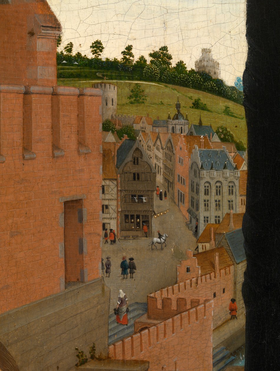 Yksityiskohta Pyhän Luukkaan piirtämisestä Neitsyen muotokuvaa (öljy paneelissa) tekijältä Rogier van der (after) Weyden