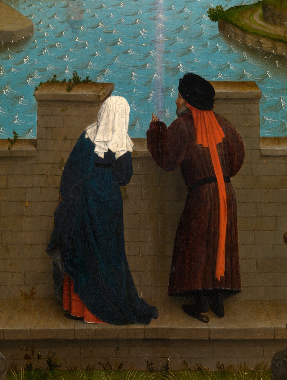 Yksityiskohta Pyhän Luukkaan piirtämisestä Neitsyen muotokuvaa (öljy paneelissa) tekijältä Rogier van der (after) Weyden