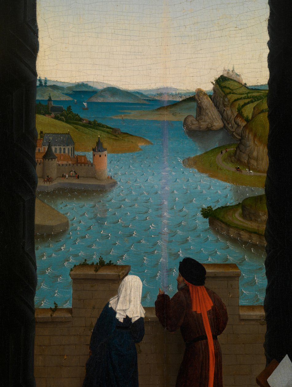 Yksityiskohta Pyhän Luukkaan piirtämisestä Neitsyen muotokuvaa (öljy paneelissa) tekijältä Rogier van der (after) Weyden