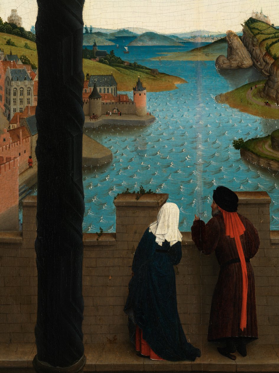 Yksityiskohta Pyhän Luukkaan piirtämisestä Neitsyen muotokuvaa (öljy paneelissa) tekijältä Rogier van der (after) Weyden