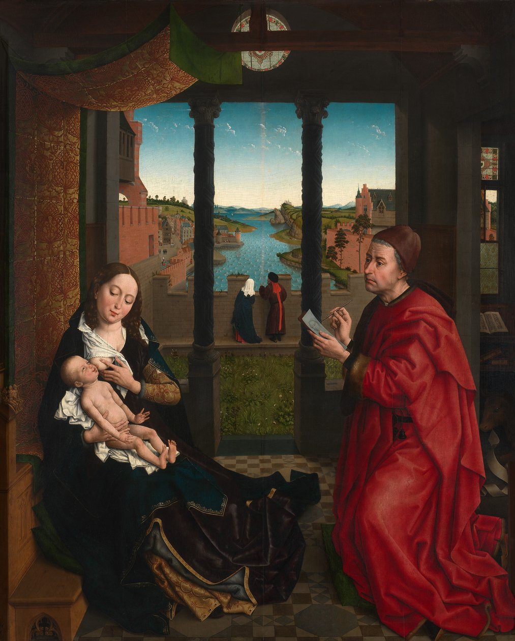 Pyhä Luukas piirtää neitsyen muotokuvaa (öljy paneelille) tekijältä Rogier van der (after) Weyden