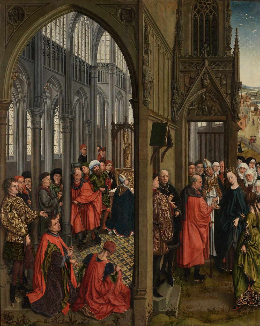 Joosefin sauvan kukinta ja Neitsyen kihlaus (öljy paneelissa) tekijältä Rogier van der (follower of) Weyden