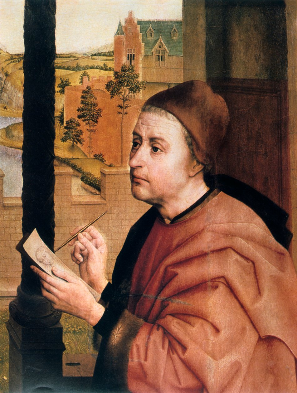 Pyhä Luukas Piirustus Neitsyt, yksityiskohta, 1400-luku. tekijältä Rogier van der Weyden