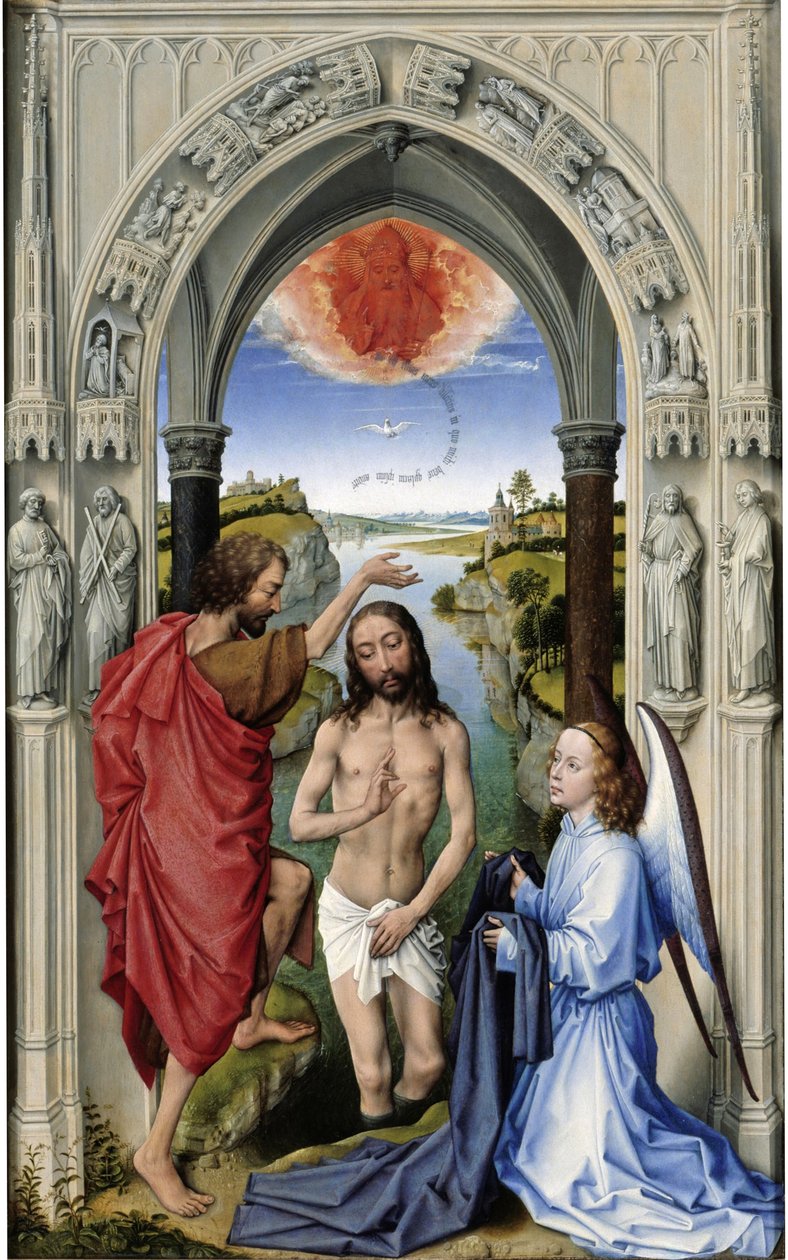 Kristuksen kaste Pyhän Johanneksen alttari, keskimmäinen taulu, n. 1455 tekijältä Rogier van der Weyden