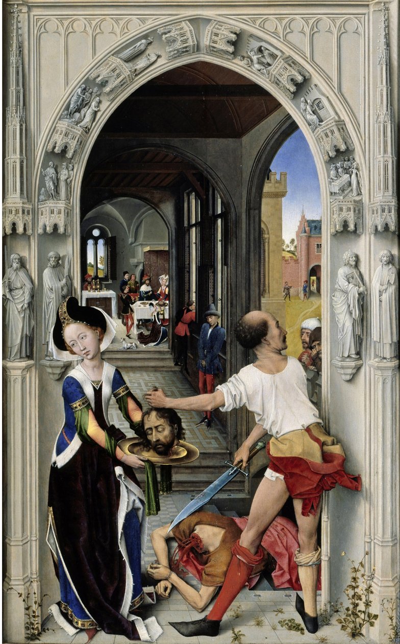 Pyhän Johannes Kastajan pään mestaus Pyhän Johanneksen alttari, oikea paneeli, n. 1455 tekijältä Rogier van der Weyden