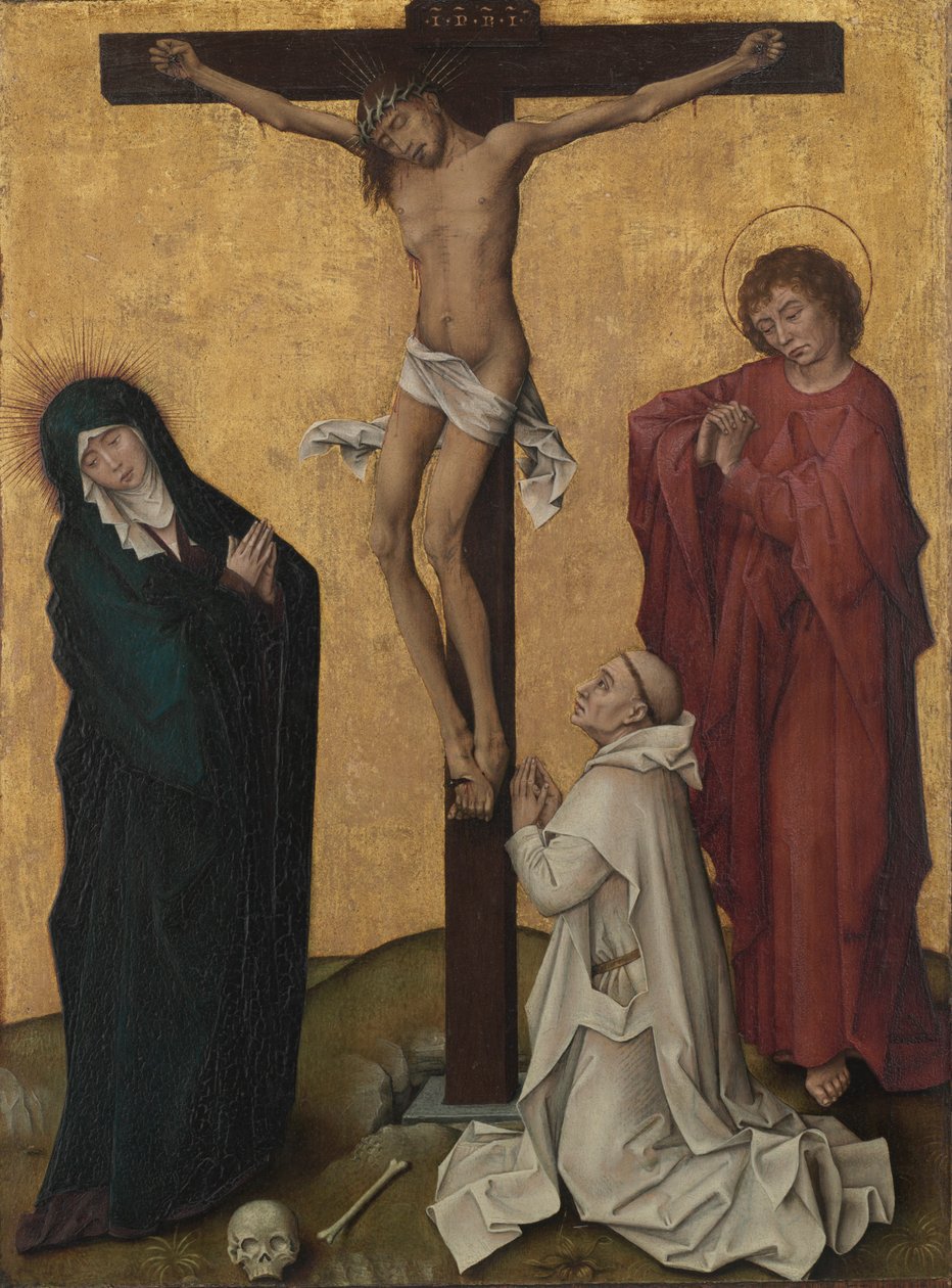 Ristiinnaulitseminen kartausialaisen munkin kanssa, n. 1460. tekijältä Rogier van der Weyden