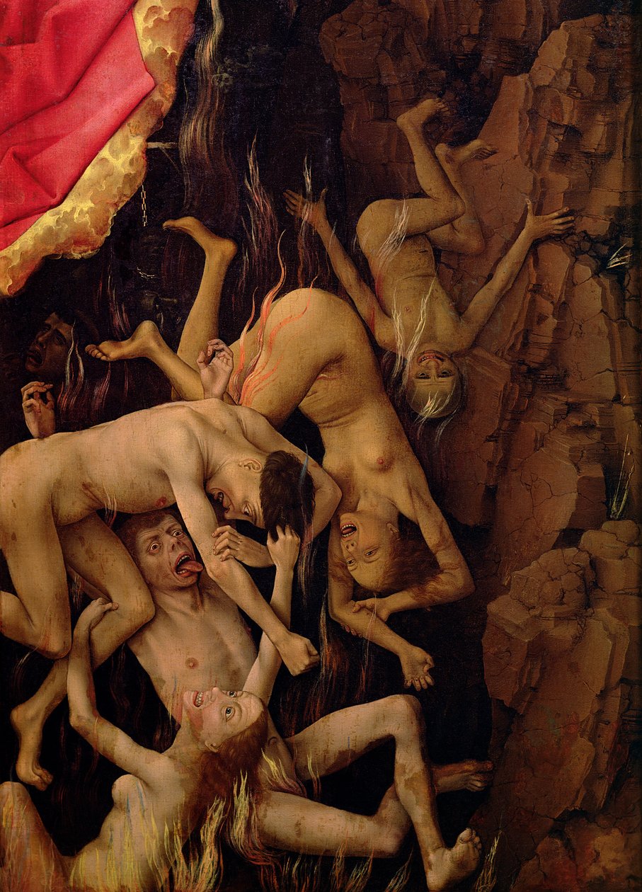 Viimeinen tuomio, yksityiskohta kirottujen helvettiin lankeemuksesta, n. 1445-1450 tekijältä Rogier van der Weyden