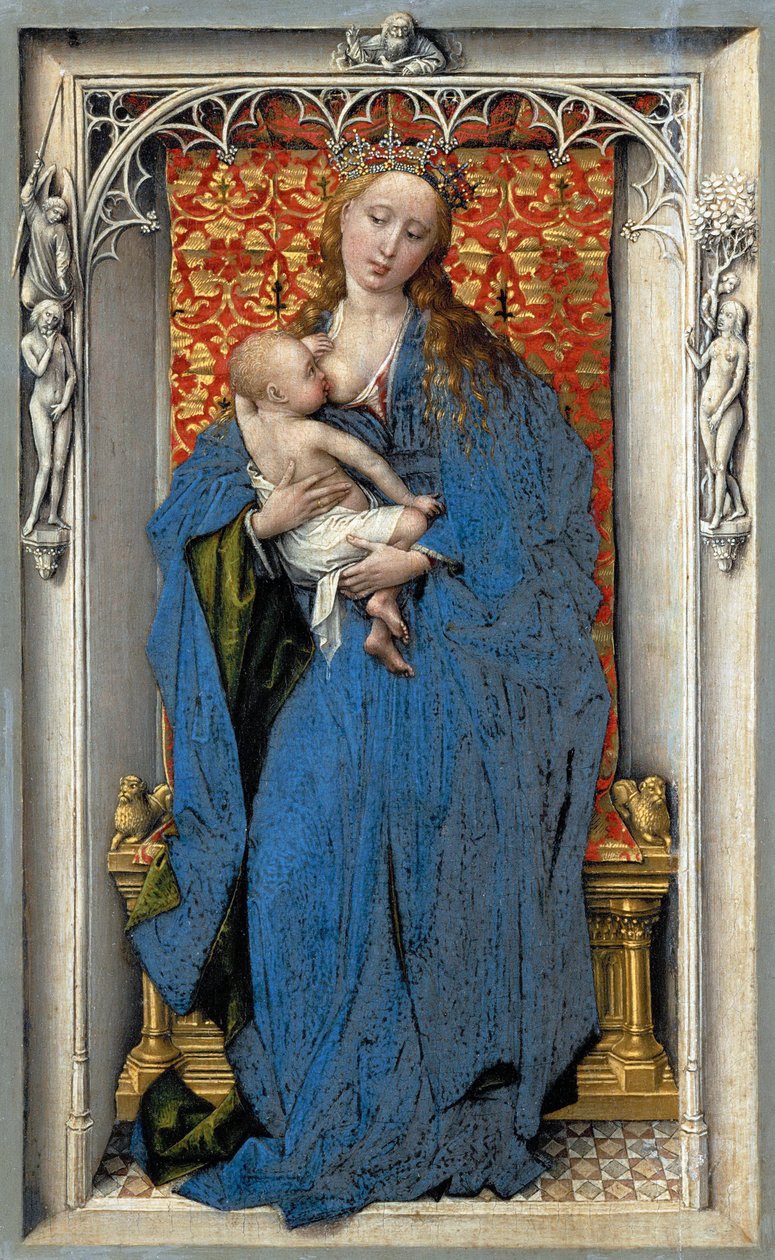 Neitsyt ja lapsi - Rogier van der Weyden (noin 1399-1464). Öljy puulle, c. 1430 tai n. 1451. Mitat : 18,9x12,1 cm. Taidehistoriallinen museo, Vienne tekijältä Rogier van der Weyden