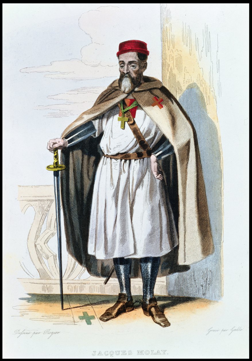 Temppeliritareiden mestarin Jacques de Molayn (n.1243-1314) muotokuva, kuvitus E. Mennechet