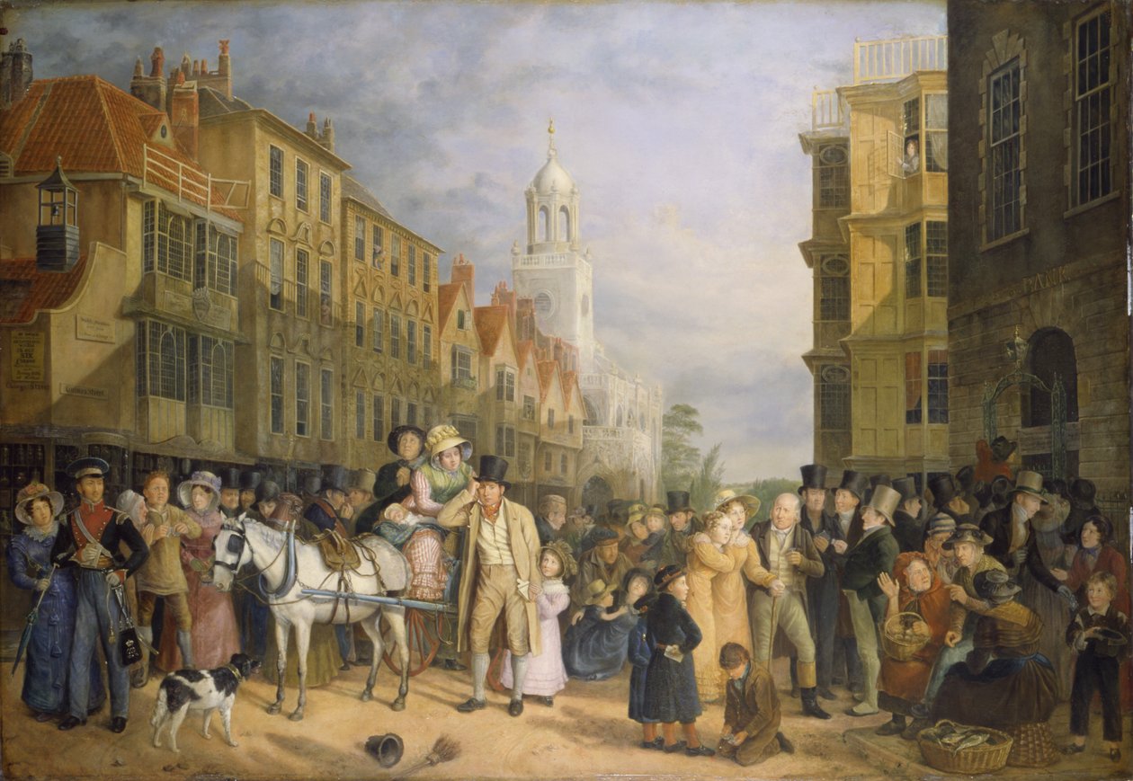 The Stoppage of the Bank, n.1827 (öljy paneelille) tekijältä Rolinda Sharples