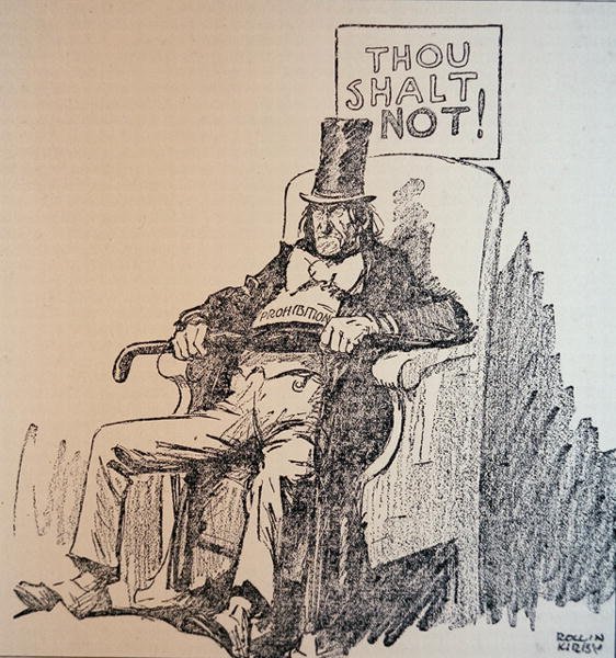 "Et saa", sarjakuva, joka tuomitsee alkoholin käytön Amerikan kieltoaikakaudella (1920-33) (litho) tekijältä Rollin Kirby