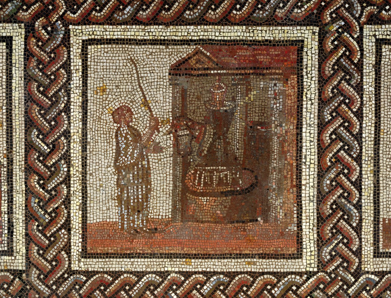 Aasin kääntämä myllynkivi Saint-Romain-en-Galista (mosaiikki) tekijältä Roman