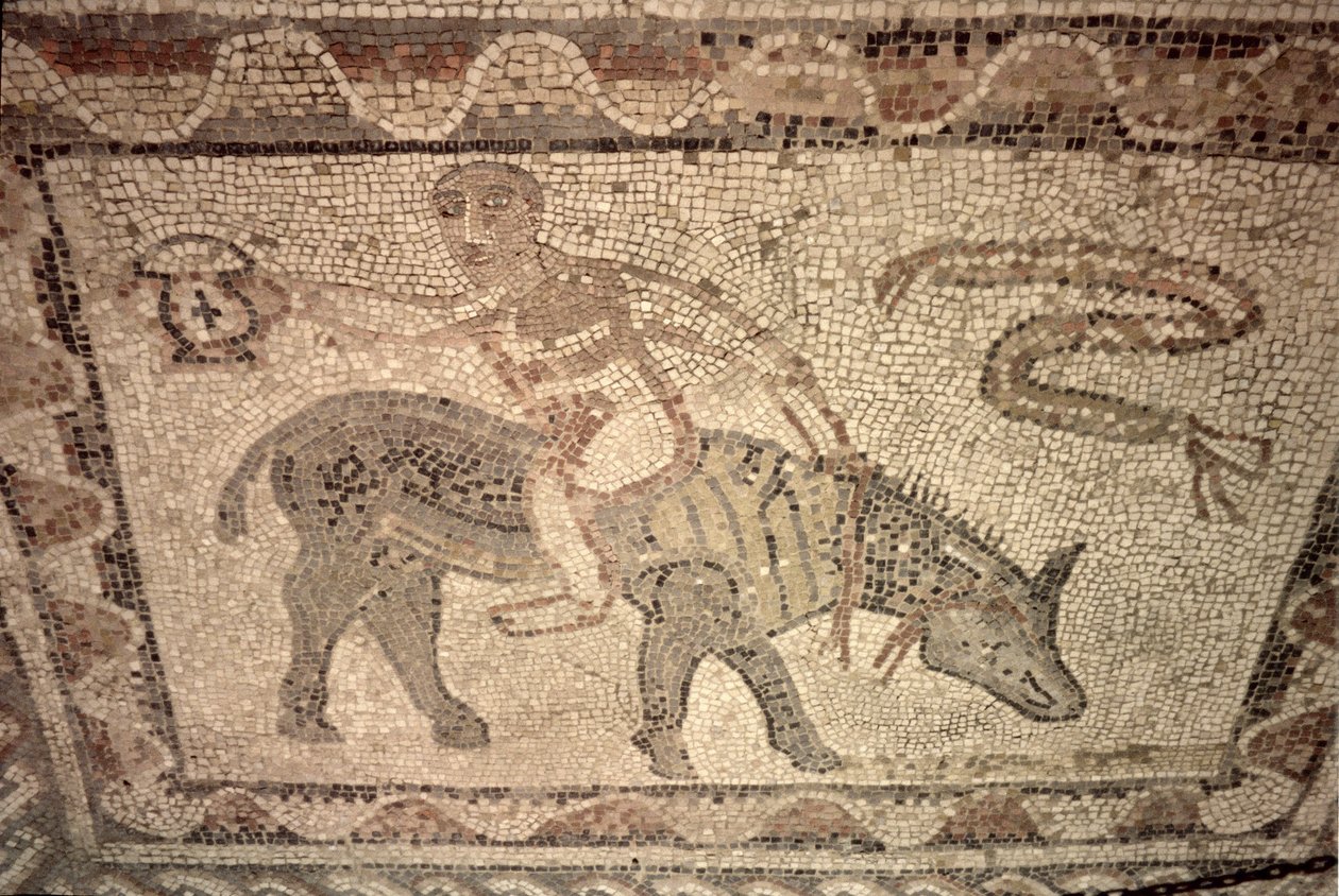 Urheilija, joka saa palkinnon voitettuaan Desultor-kisan, talon lattialta (mosaiikki) tekijältä Roman