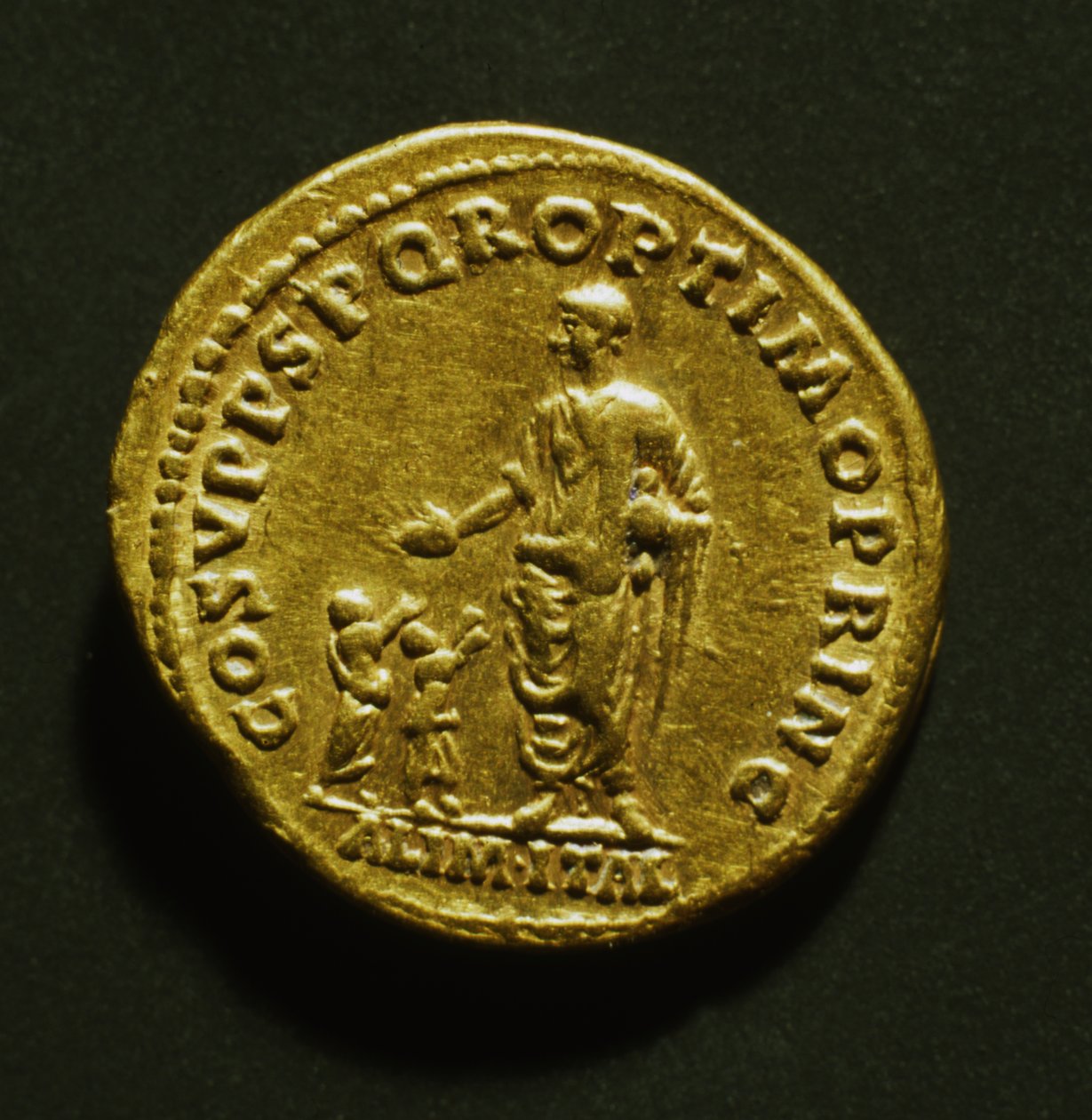 Aureus muistelee Trajanuksen ruokajakelua köyhille lapsille, 107 jKr (kulta) tekijältä Roman