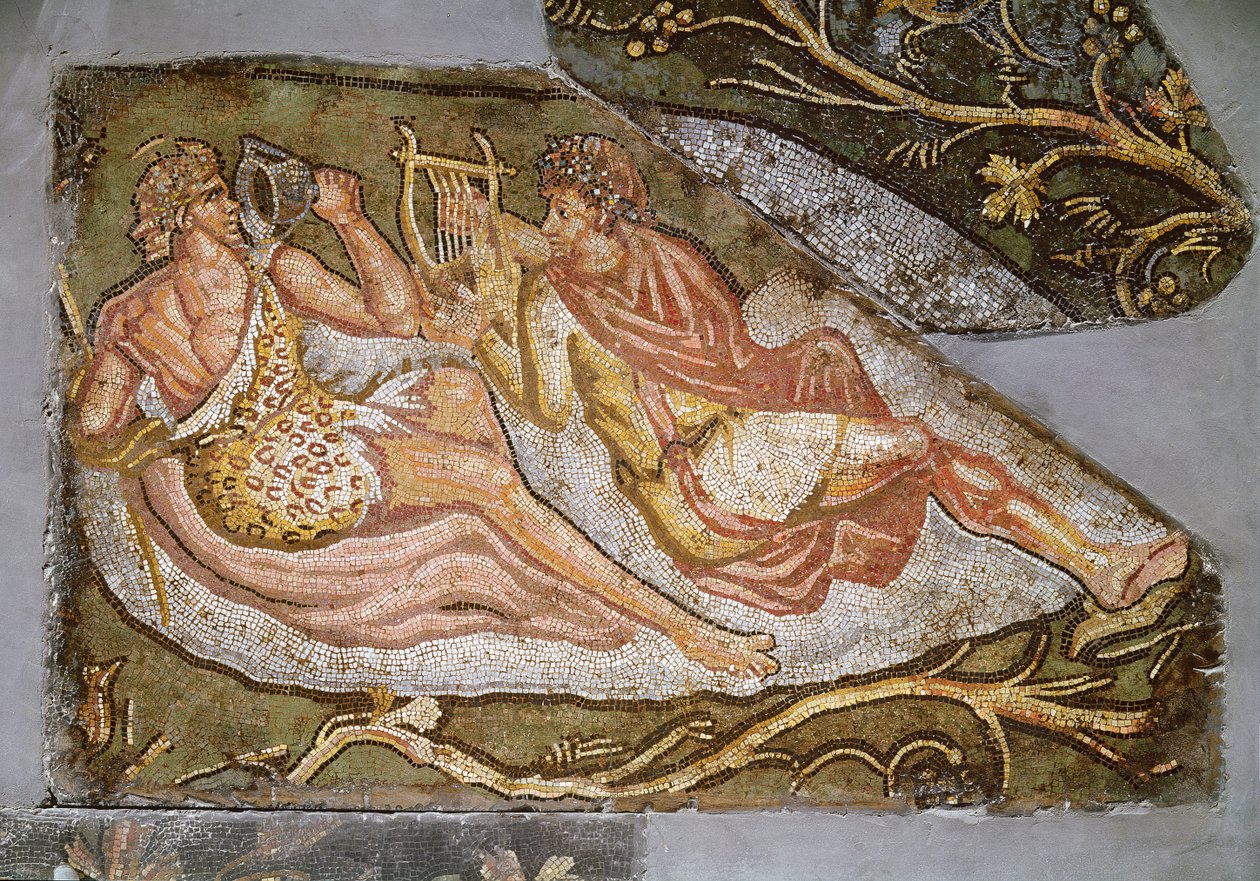 Bacchus makuuasentoon, yksityiskohta Lykurgusin rangaistuksesta, 2.-3. vuosisadalla (mosaiikki) tekijältä Roman