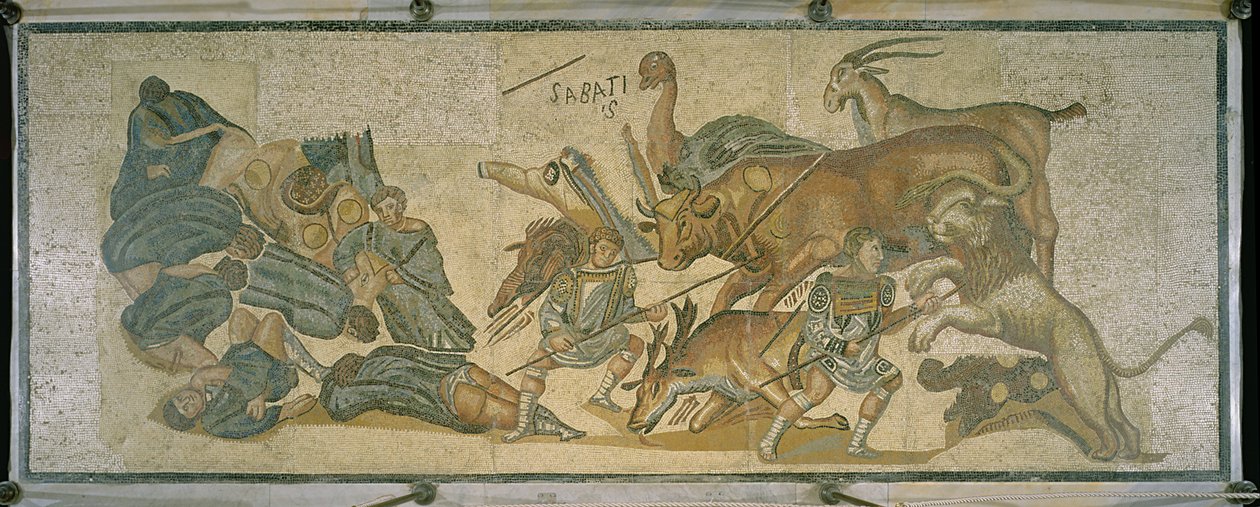 Taistelu gladiaattorien ja eläinten välillä, 320 jKr (mosaiikki) tekijältä Roman