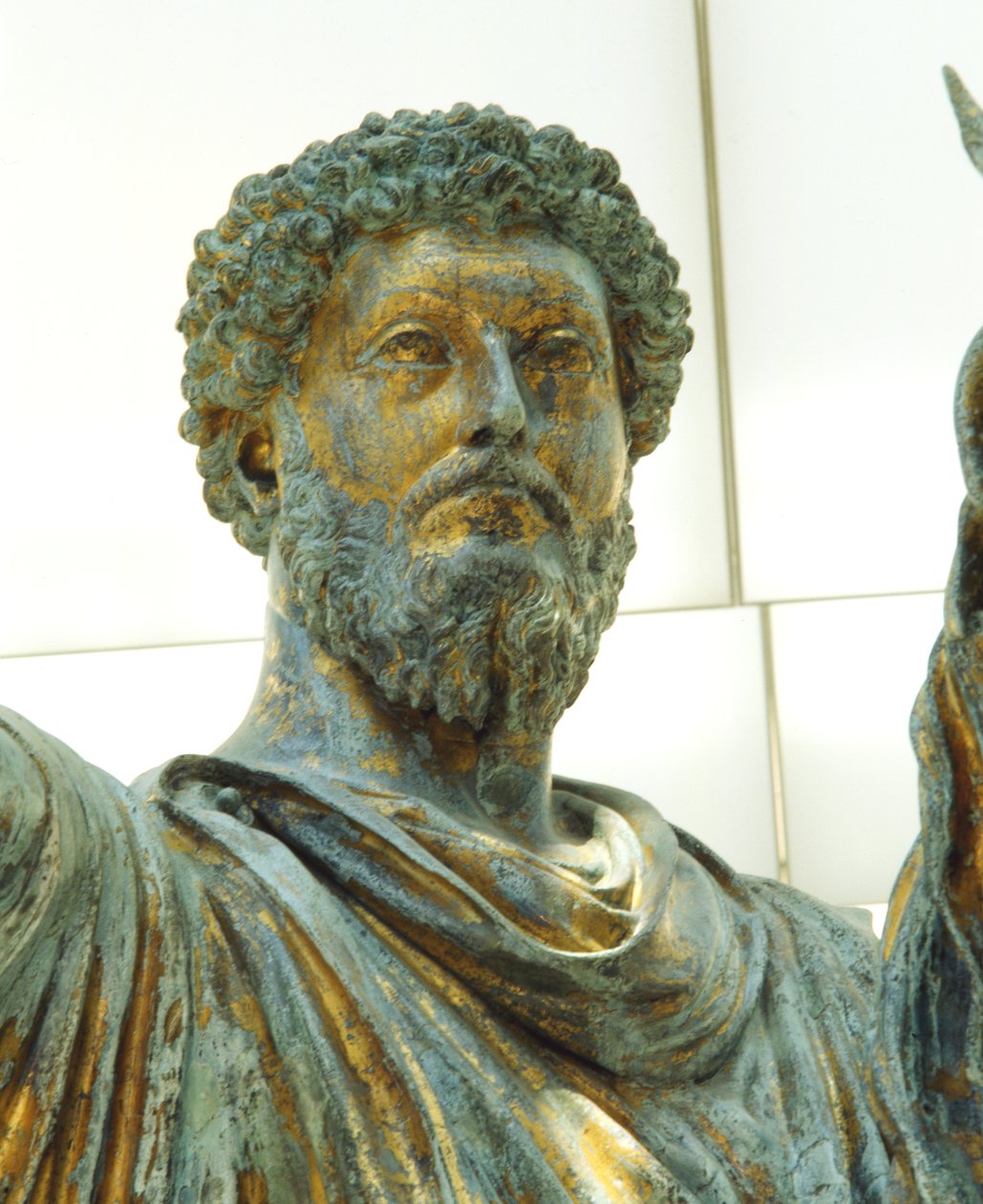 Yksityiskohta Marcus Aureliuksen ratsastuspatsaasta (pronssi) tekijältä Roman
