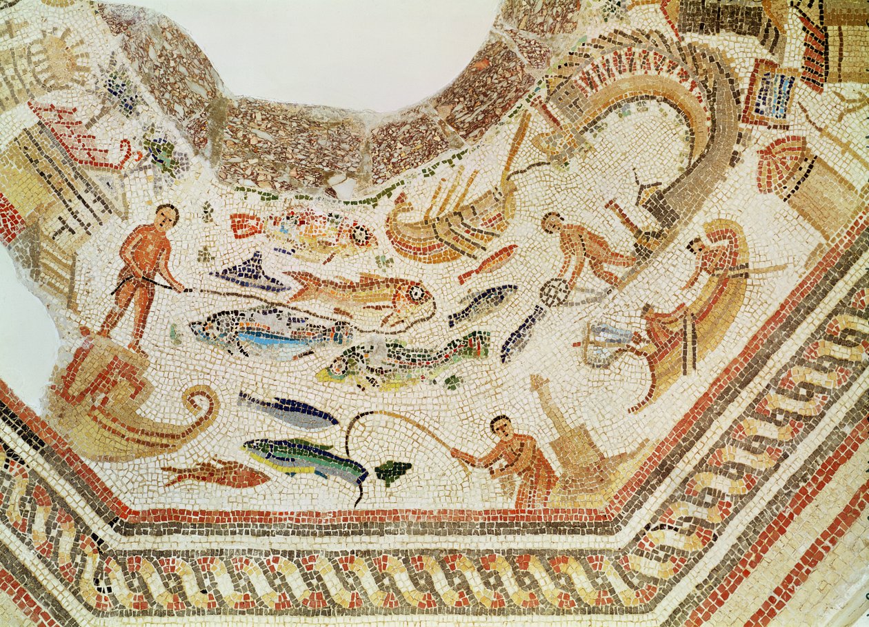 Yksityiskohta kalasta, Vega Baja -mosaiikki, katso myös 316397 tekijältä Roman