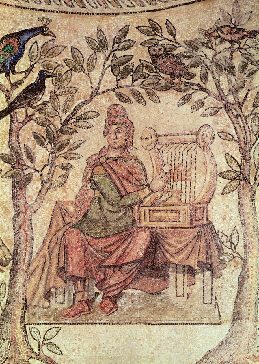 Yksityiskohta Orfeuksesta hurmaamassa eläimiä, Blanzy-mosaiikista, ks. myös 173716. tekijältä Roman