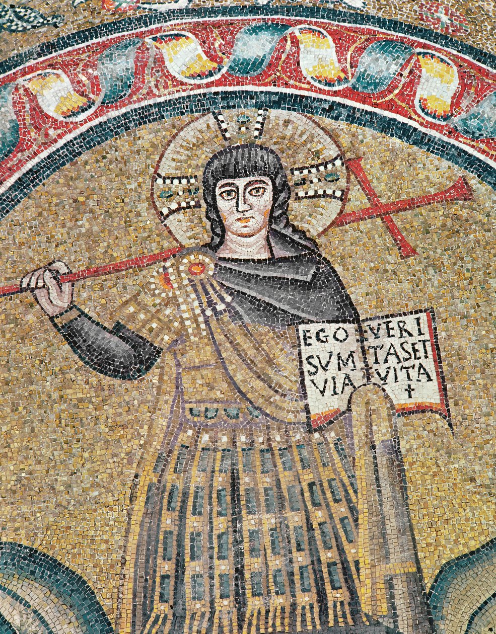 Yksityiskohta Warrior Christ -mosaiikista tekijältä Roman