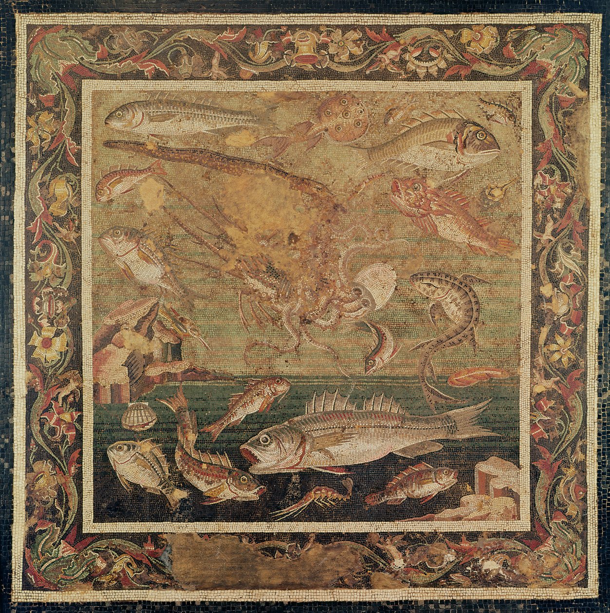 Kalat, nilviäiset ja äyriäiset (mosaiikki) tekijältä Roman