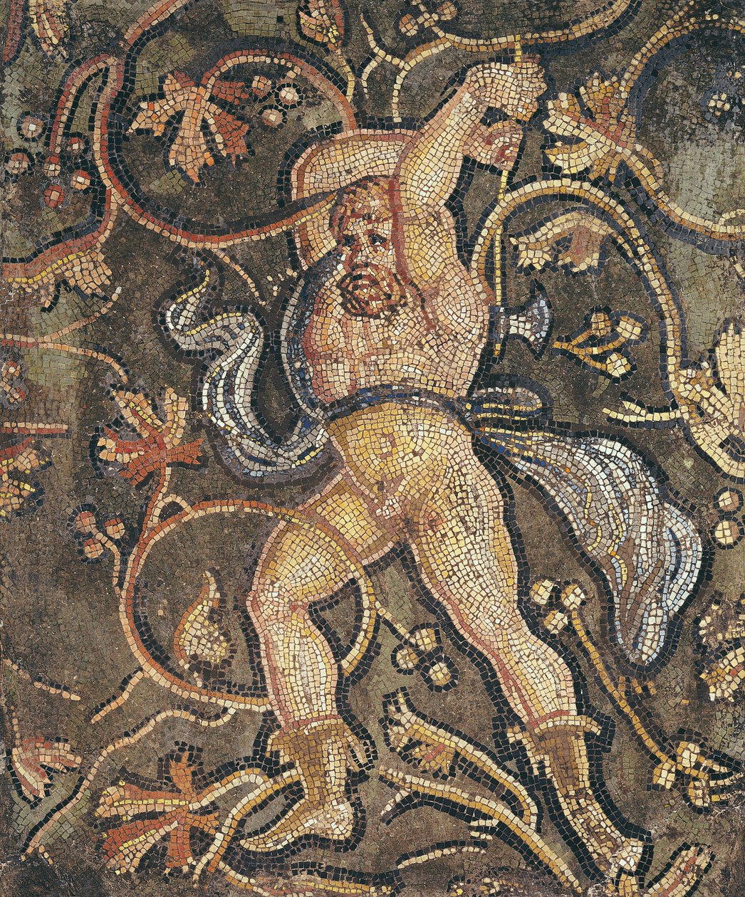 Lycurgus leikkaamassa viiniköynnöstä, teoksesta Lycurgusin rangaistus, 2.-3. vuosisadat (mosaiikki) tekijältä Roman