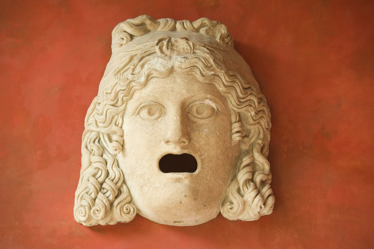 Naamio, jossa on avoin suu, Rooman keisarikausi (30 eKr.-500 jKr.) (marmori) tekijältä Roman