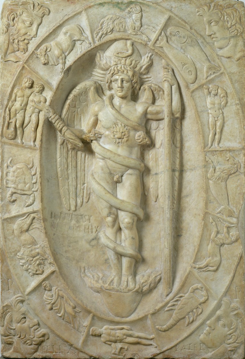 Mithralainen reliefi, joka esittää nuorta jumaluutta, ehkä Mithraa (marmori). tekijältä Roman