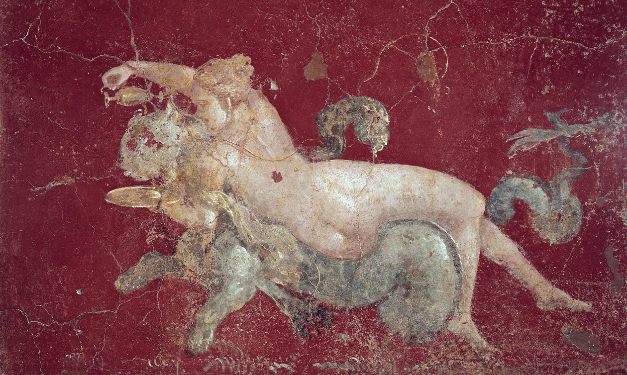 Nereidia ratsastamassa meritiikerin selässä, Stabiae, ennen vuotta 79 jKr. tekijältä Roman
