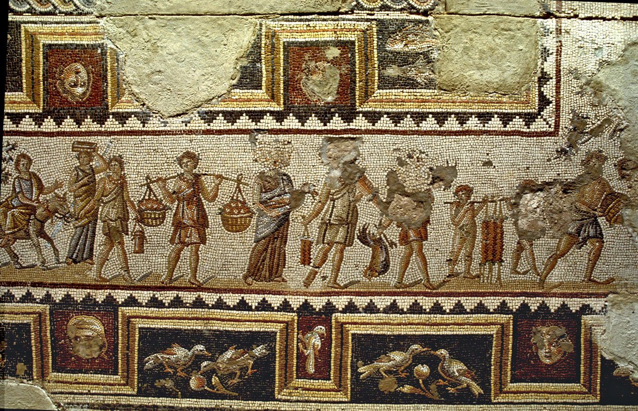 Matkalla markkinoille, yksityiskohta mosaiikkilattiasta, Tzippori kuva tekijältä Roman