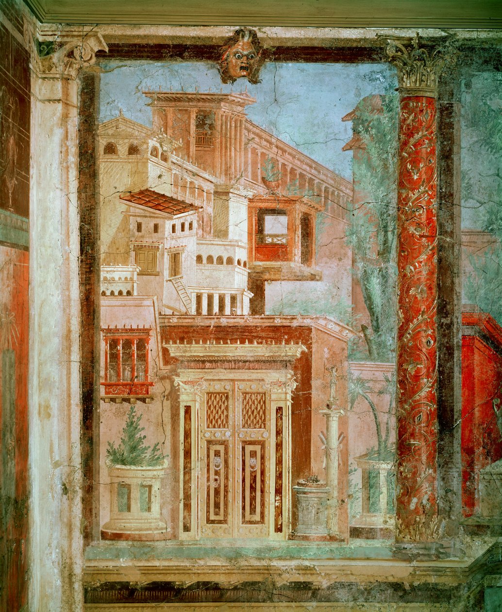 Cubiculumin paneeli P Fanniuksen huvilan makuuhuoneesta Boscorealessa, Pompejissa, n. 50-40 eKr. (seinämaalaus) tekijältä Roman