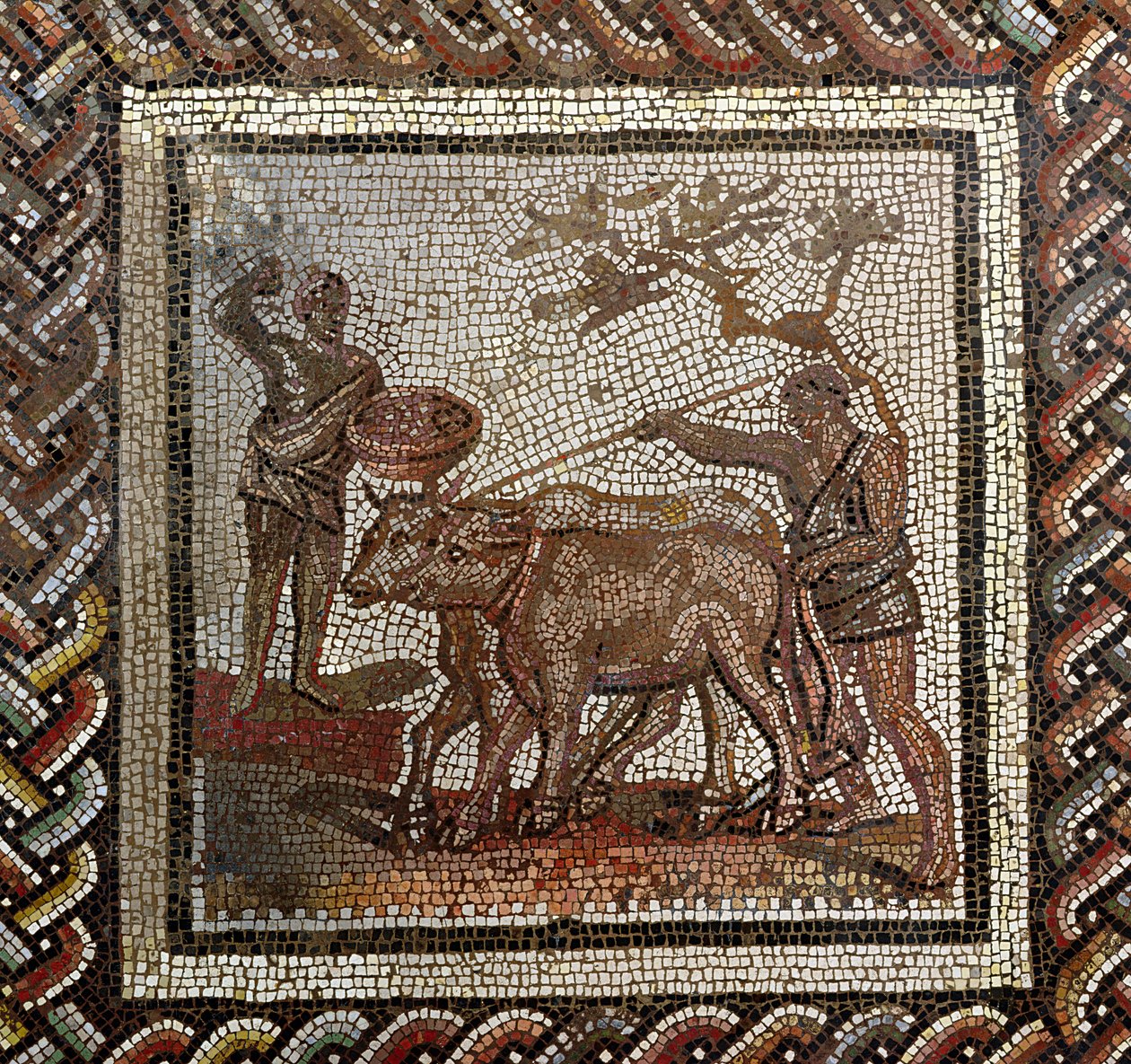 Kyntö, Saint-Romain-en-Gal, Rhone-Alpes, Ranska, 3. vuosisata jKr. (mosaiikki) tekijältä Roman