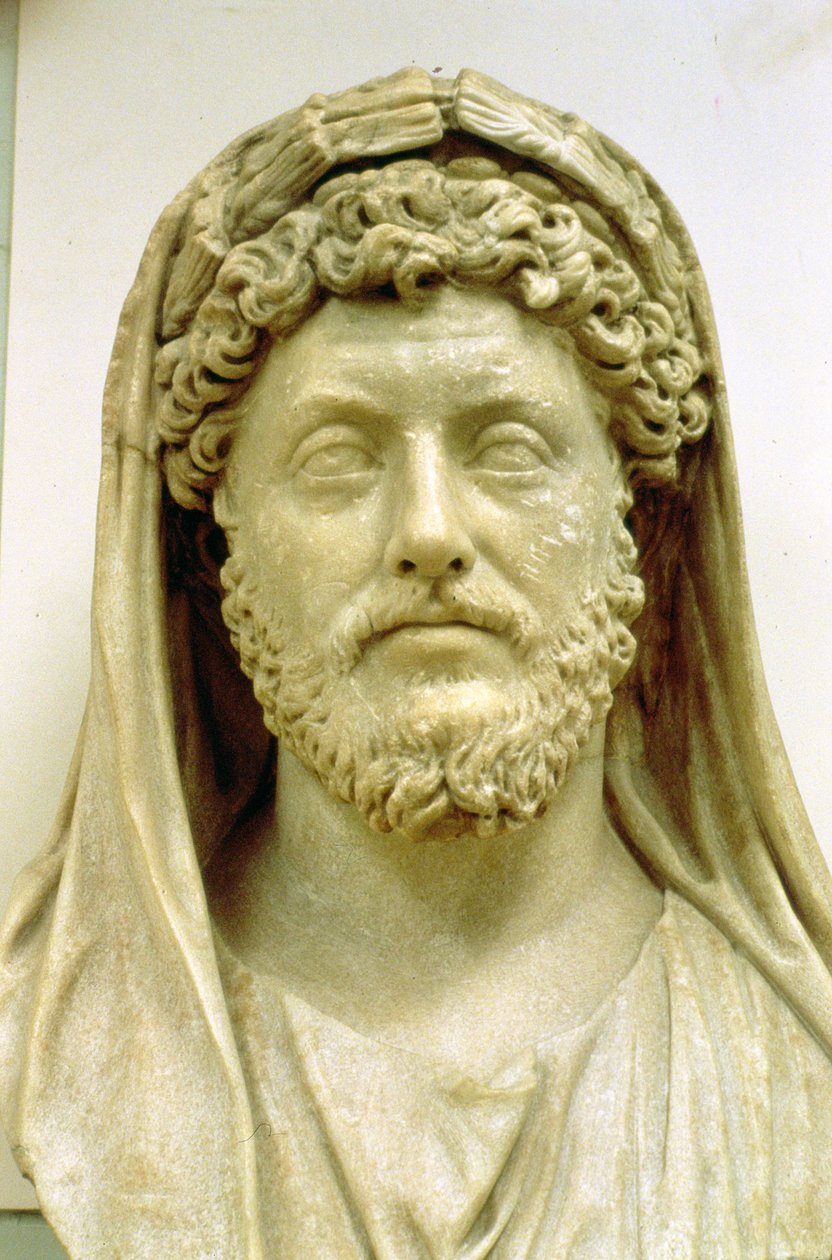 Marcus Aureliuksen (121-80 jKr) muotokuva (marmori) tekijältä Roman