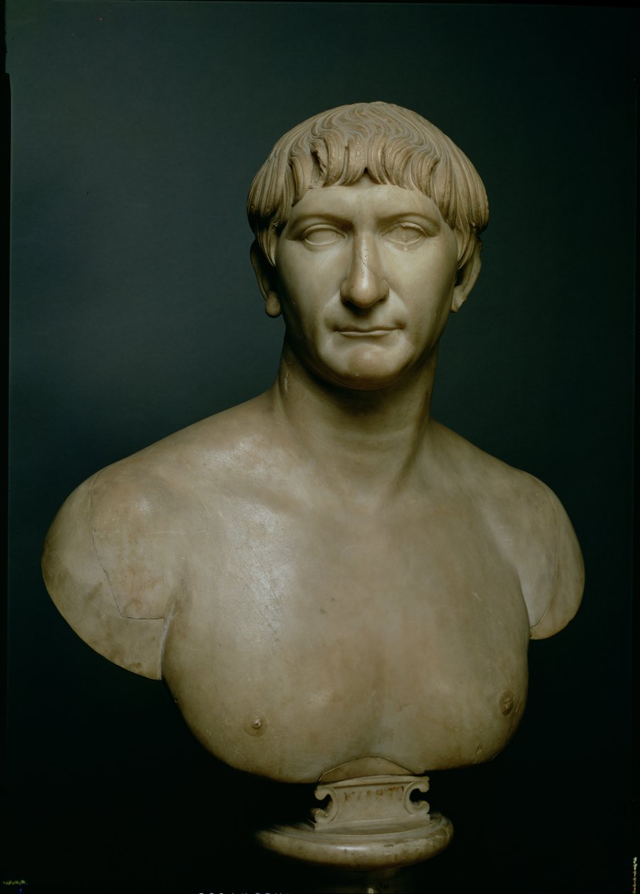 Keisari Trajanuksen (53-117 jKr) muotokuva 1.-2. vuosisadalta jKr (marmori) tekijältä Roman