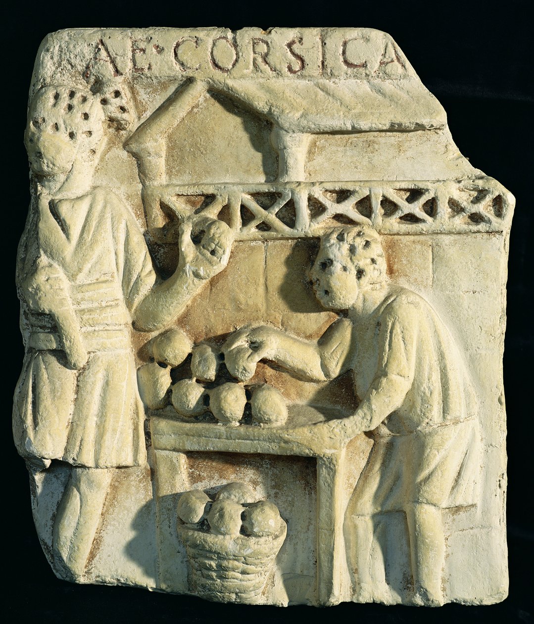Leivänmyyjää kuvaava kohokuvio tekijältä Roman