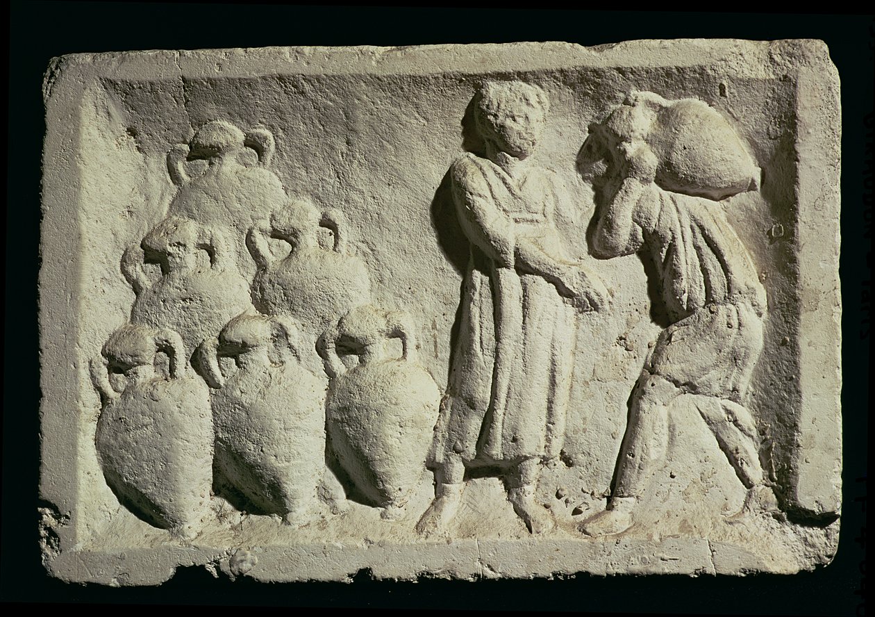 Reliefi, joka kuvaa viinin toimitusta tekijältä Roman