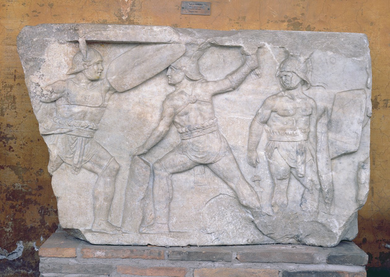 Reliefi, joka kuvaa gladiaattoreita taistelussa (marmori) tekijältä Roman