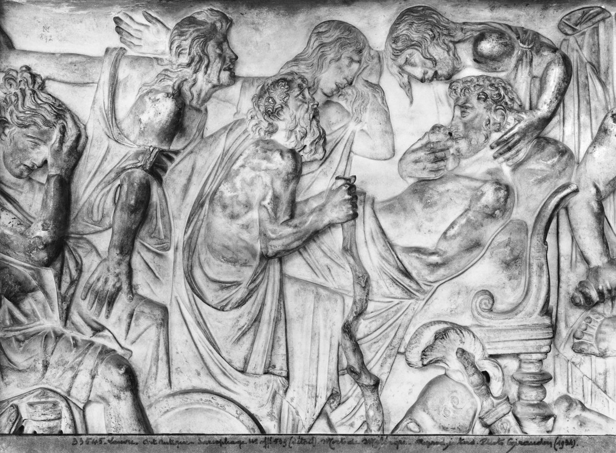 Reliefi, joka kuvaa Meleagerin kuolemaa, yksityiskohta Meleagerin sarkofagista (marmori) tekijältä Roman