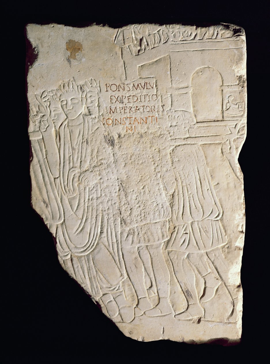 Reliefi, joka kuvaa Konstantinus Suuren (270-337) voittoa Maxentiuksesta (280-312) Pons Milviuksen taistelussa vuonna 312 jKr. tekijältä Roman