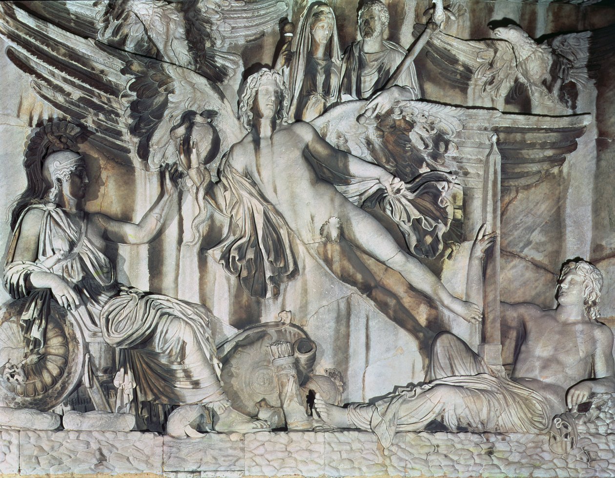 Keisari Antoninus Piuksen ja hänen vaimonsa Faustinan apoteoosin helpotus 161 jKr (marmori) tekijältä Roman