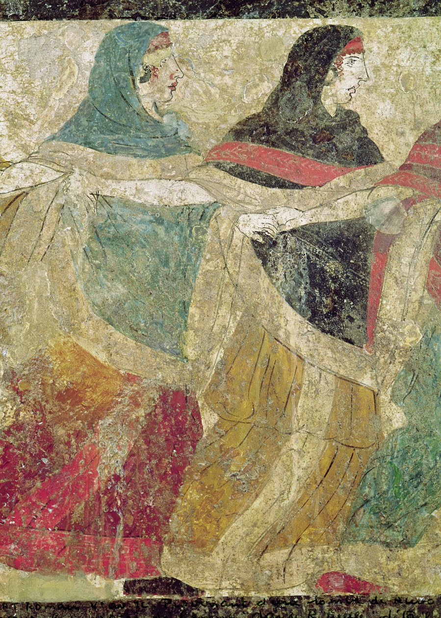 Rituaalihautajaisetanssi, yksityiskohta kahdesta naisesta freskon yksityiskohta numerosta 82778 tekijältä Roman