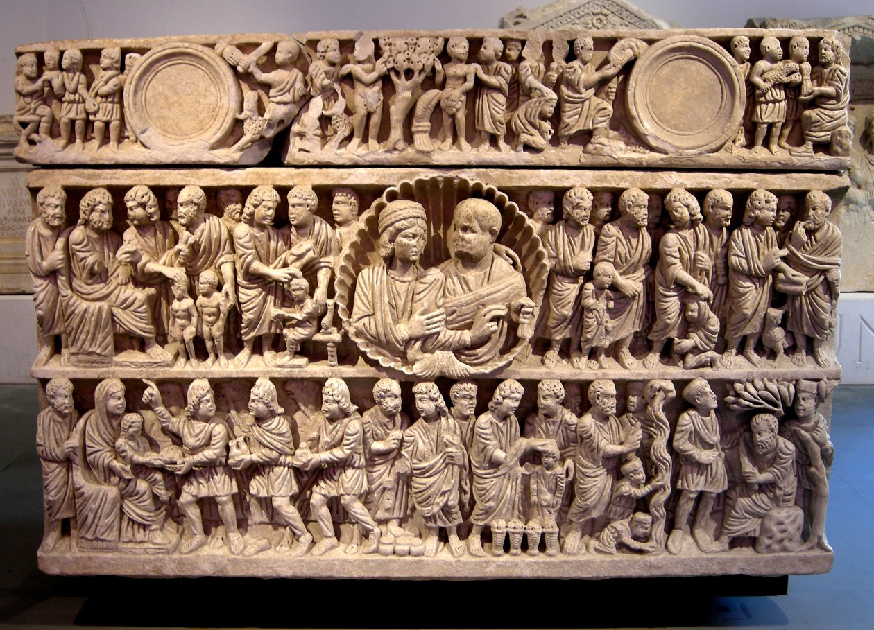 Kristuksen ihmeiden sarkofagi, n.375 (marmori) tekijältä Roman