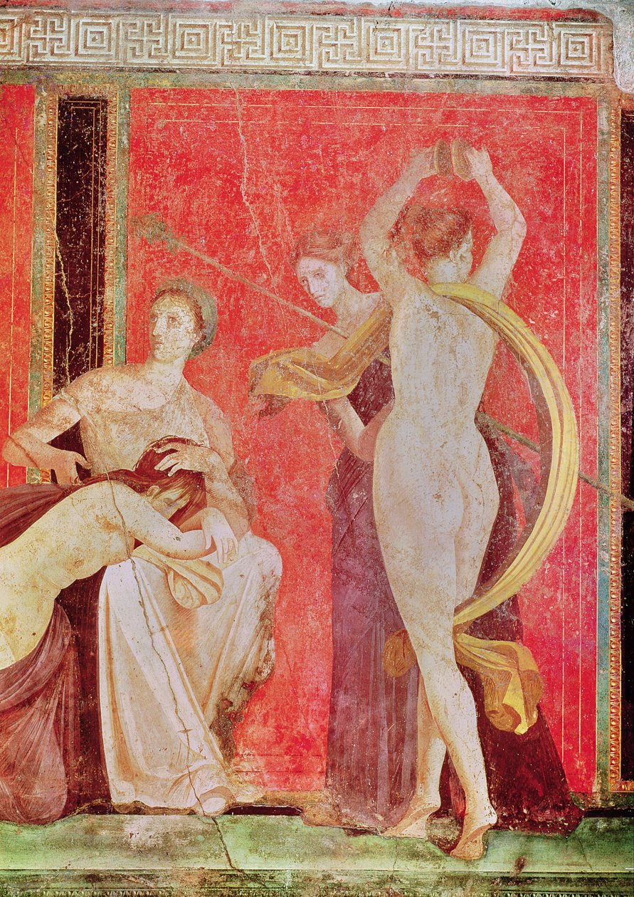 Ruostettu nainen ja tanssija symbaaleilla, etelämuuri, Oecus 5, 60-50 eaa. tekijältä Roman