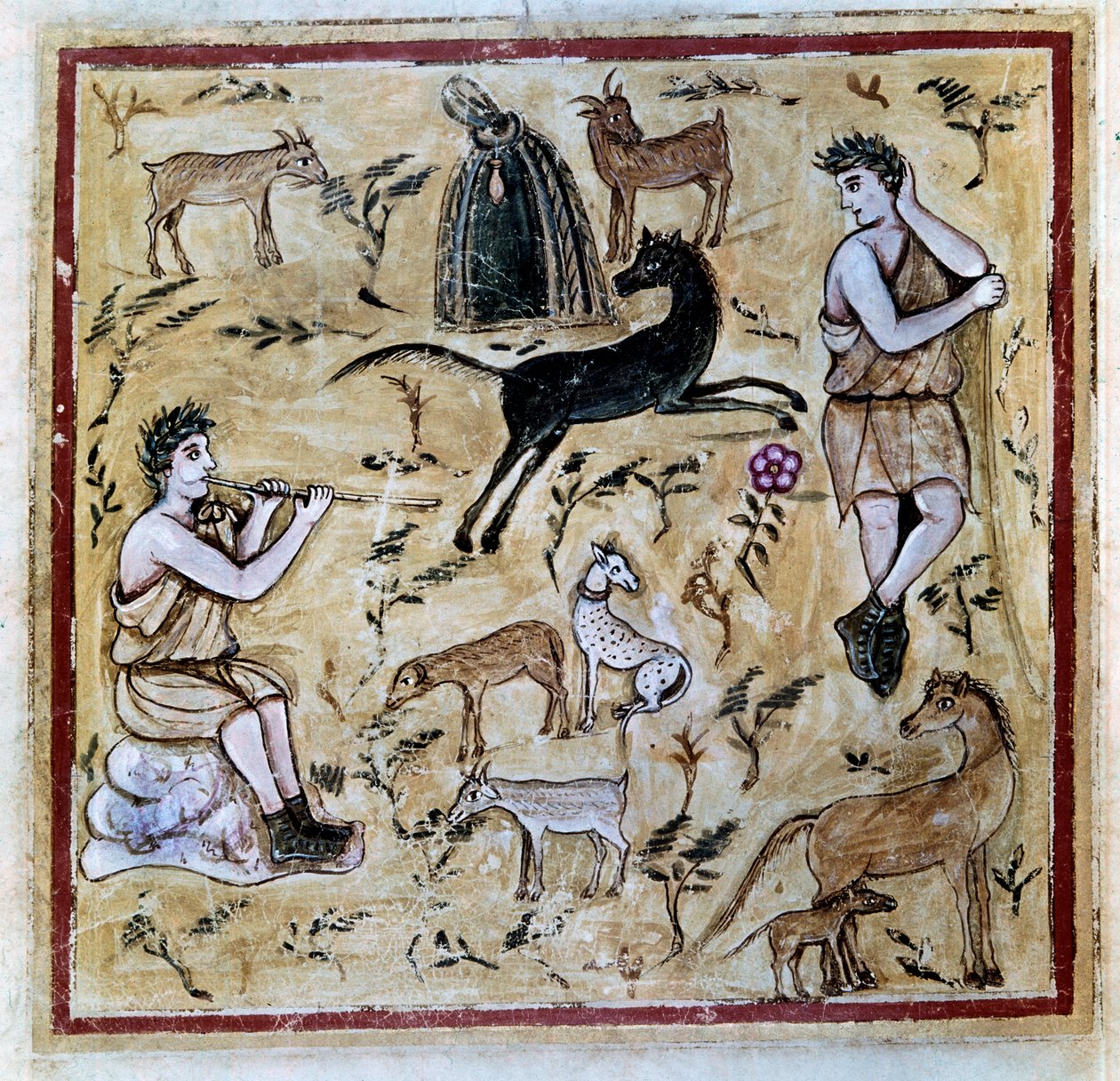 Paimenet laumaansa, kuvitus Codex Vergilius Romanuksesta tekijältä Roman