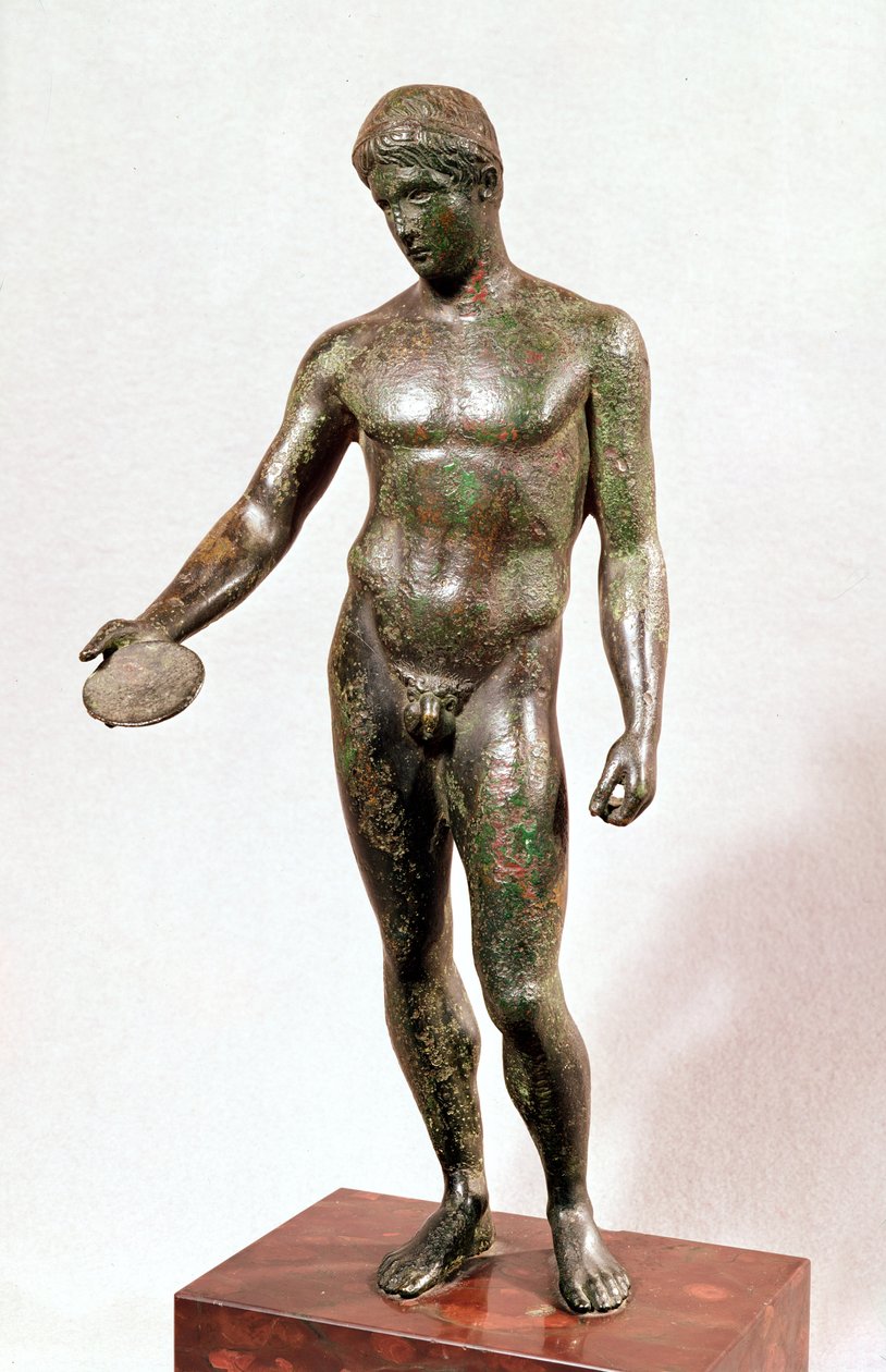 Efeben patsas, joka juomarahaa tarjoilemassa (pronssi) tekijältä Roman