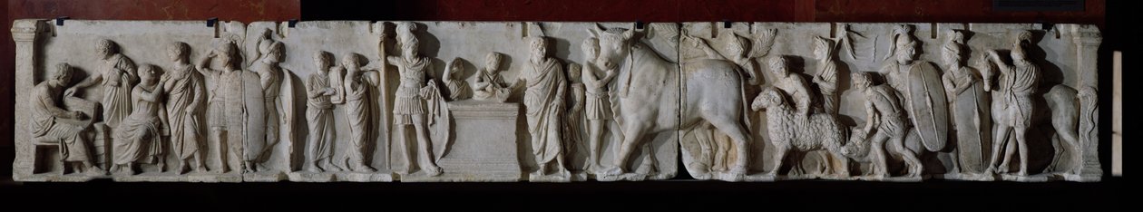 Laskenta ja härän, oinaan ja sian uhraus Marsin jumalan kunniaksi, friisi Domitius Ahenobarbusin alttarilta, Rooman Neptunuksen temppelistä tekijältä Roman