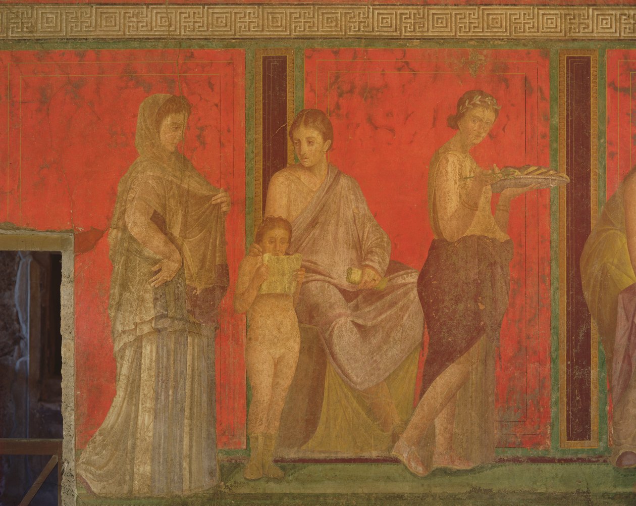 Katekismus, jossa nuori tyttö lukee ja uhrilahja, North Wall, Oecus 5, n. 60-50 eKr. (katso myös 55070, 57184 ja 166518) tekijältä Roman